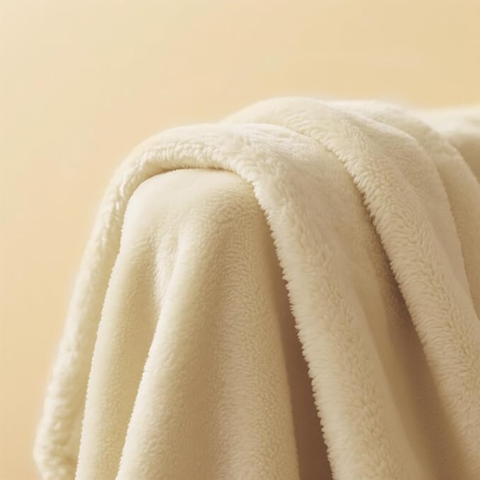 Plush Velvet Fleece Bed Blanket, Lightweight Queen Size Blanket, Soft Fuzzy Cozy Blanket for Couch (Cream Yellow, Twin)