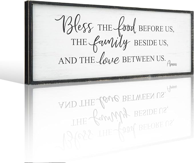 Bless The Food Before Us Home Decor Wall Sign For Family Kitchen Farmhouse Dining Room Vintage Rustic Retro Boho Wood House Wall Art Decoration For Living Room Bedroom 40 x 15 Inch black