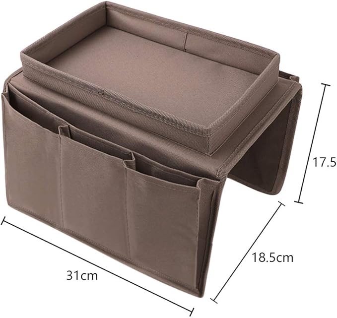 Sofa Armrest Organiser with Cup Holder Tray 6 Pockets TV Remote Control Organizer Sofa Couch Armchair Caddy Organiser Tidy Pocket Hanging Storage Bag Holder for Cellphone Magazine Drinks Snacks