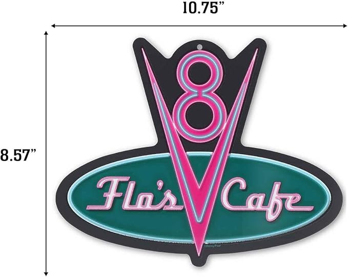 Disney Pixar Cars Flo's V8 Cafe Metal Wall Sign - Fun Cars Diner Decoration for Home