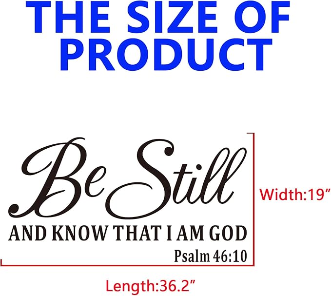 Christian Wall Decals for Living Room: Bible Verse Quotes Inspirational Positive Vinyl Art Wall Stickers for Bedroom Wall Decor - Be Still and Know That I am God 36.2" X 19"