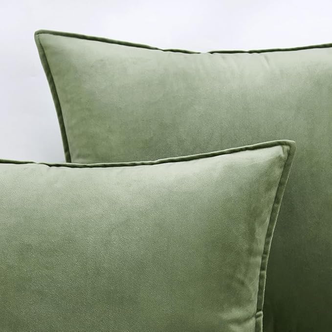 MIULEE Sage Green Velvet Throw Pillow Covers 20x20 Soft Decorative Solid Square Cushion Cases Pack of 2 Modern Luxury Home Decor for Couch, Sofa, Bedroom