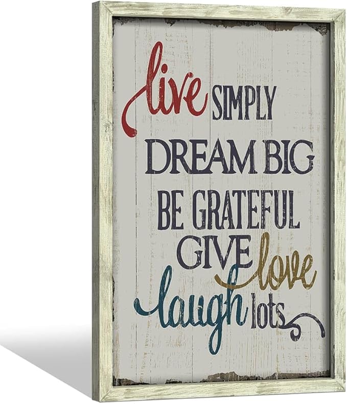 Inspirational Wall Decor Wood Art: Motivational Quotes Framed Picture Rustic Positive Sayings Print Encouraging Signs Painting for Farmhouse Bedroom Living Room Home