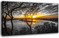 Bamdeya Large Wall Art Living Room Black and White Landscape Tree Canvas Wall Art Lake Print Art Forest Gold Sunset Poster Picture Natural Scenery Painting Bedroom Wall Decor Home Office Decorations