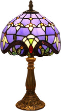 Tiffany Style Table Lamp, Blue Baroque Style Stained Glass Lamp, 8 Inch Small Antique Lamp, for Bedside Nightstand Bedroom Living Room Home Office, Include LED Bulb