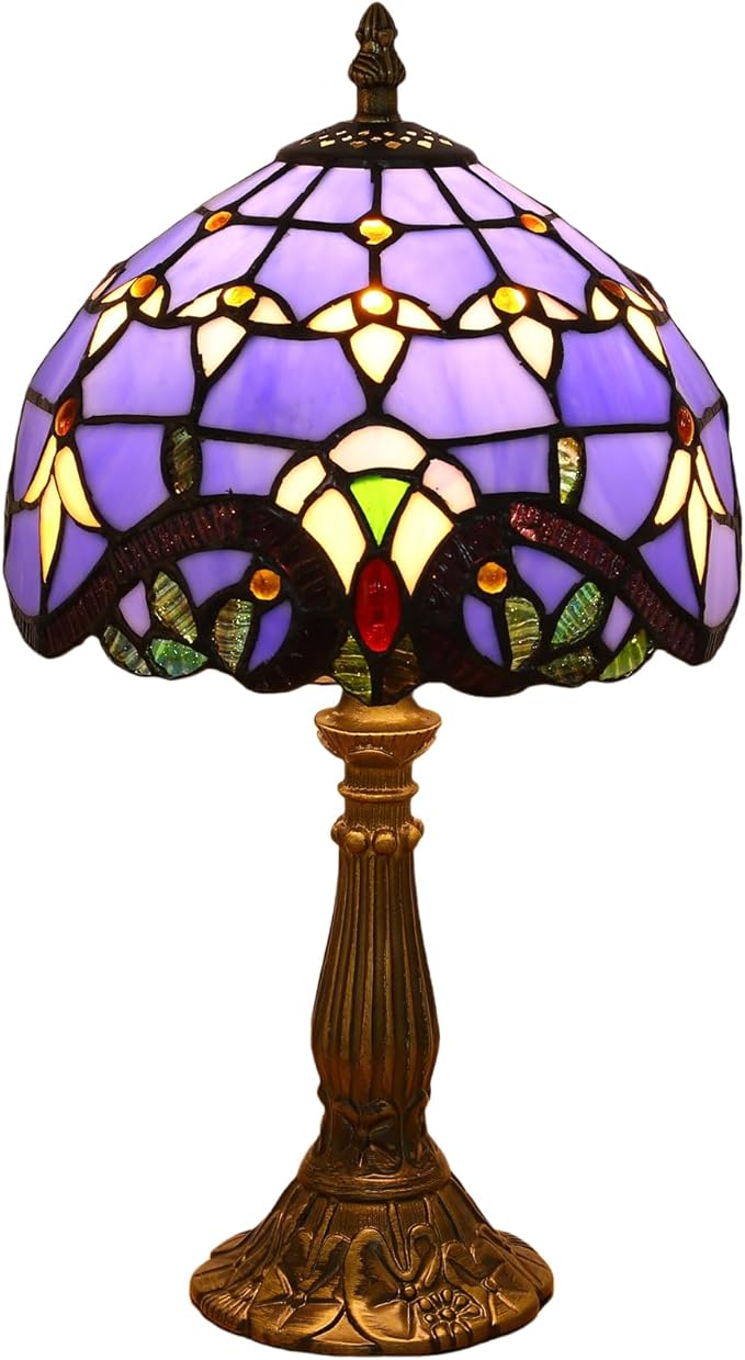 Tiffany Style Table Lamp, Blue Baroque Style Stained Glass Lamp, 8 Inch Small Antique Lamp, for Bedside Nightstand Bedroom Living Room Home Office, Include LED Bulb