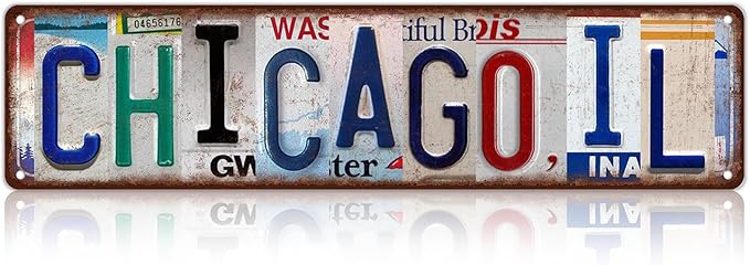 Vintage City Street Sign Chicago,IL Wall Decor Metal Tin Signs for Bar Home Bedroom Garage