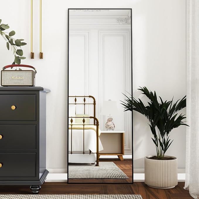 VooBang 68" x 22" Full Length Mirror, Floor Body Mirror with Stand Aluminum Alloy Frame, Standing Hanging or Leaning for Bedroom Living Room, Black