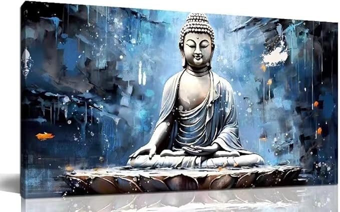 Xxliren Blue Zen Wall Art for Living Room Large Size Meditation Wall Decor Buddha Wall Art Yoga Wall Decor Ready To Hang Size 60 x 30 Inch