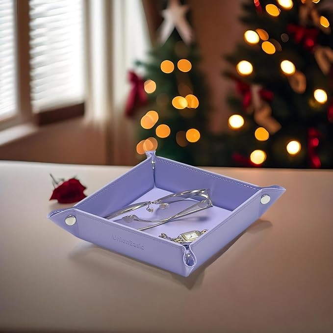 UnionBasic Small Valet Tray, Jewelry Tray for Rings Watches Earrings, Entryway Catchall Caddy for Coins Keys Change, Nightstand Bedside Valet Holder, Trays for Electronic Gadgets, Purple