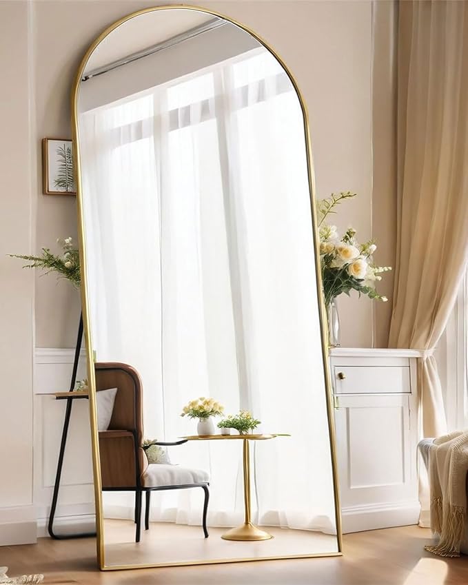 Full Length Floor Mirror - 71x30 Inches Oversized Arched Wall Mirror, Gold Standing Mirror for Bedroom, Living Room, Dressing Room - Elegant Freestanding & Leaner Mirror for Home Decor