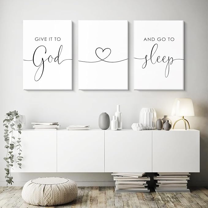 Pennclys Give It to God and Go to Sleep Sign Canvas Wall Art Above Bed Wall Decor for Bedroom Bible Verse Prints Farmhouse Bedroom Pictures Artwork for over the Bed 16x24x3 Inch Ready to Hang
