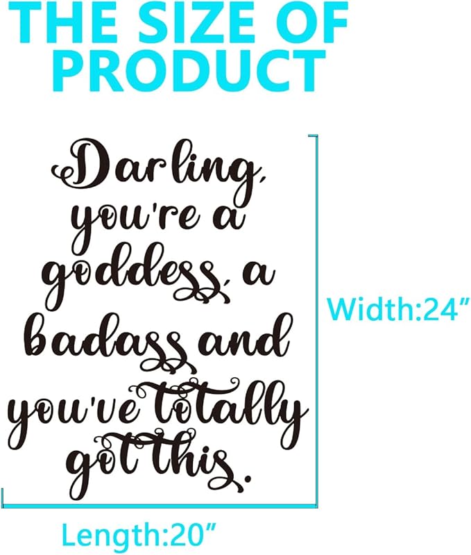 Motivational Quotes Wall Decals for Women: Inspirational Bedroom Bathroom Living Room Kitchen Office Gym Vinyl Art Wall Stickers - Darling You're a Goddess 20" X 24"