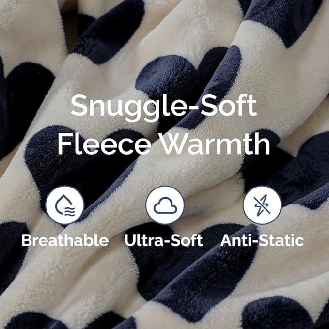 Ultra Soft Fleece Blanket Throw Size - Flannel Fleece Throw Blue Hearts Blanket - Lightweight for Couch Bed Chair - Thick, Cozy, Warm and Breathable - All Season Cozy, Anti-Static Microplush Bedding