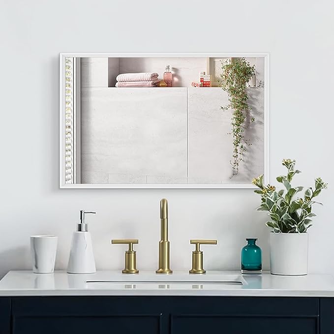 AAZZKANG Large Wall Mirror White Framed Mirrors 28"x20" Rectangle Decorative for Farmhouse Bedroom Bathroom Home Entryway Hanging Vertically or Horizontaly