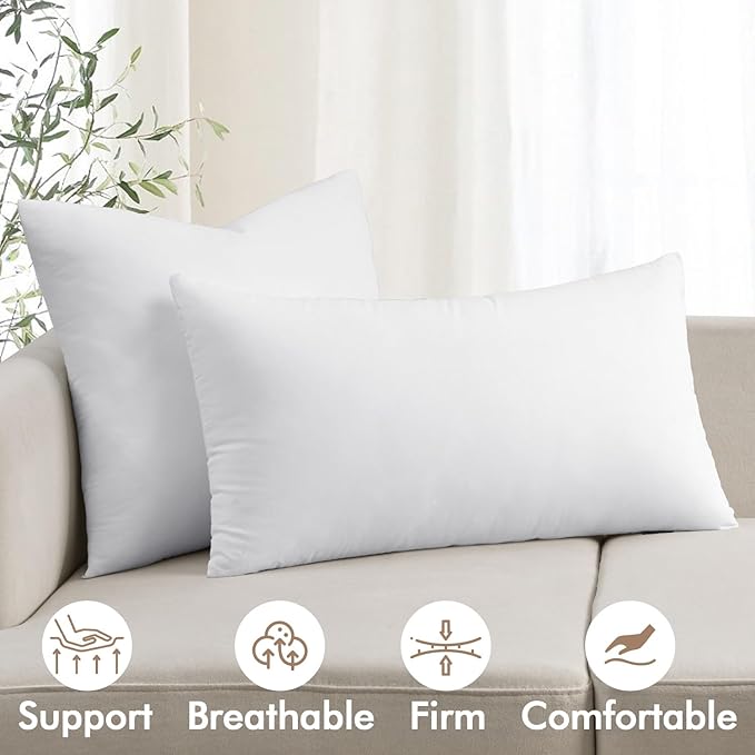 MIULEE 14x22 Inch Premium Lumbar Throw Pillow for Bed Sofa Couch Virgin Microfiber with 100% Cotton Cover Decorative Throw Pillow Insert Stuffer Form