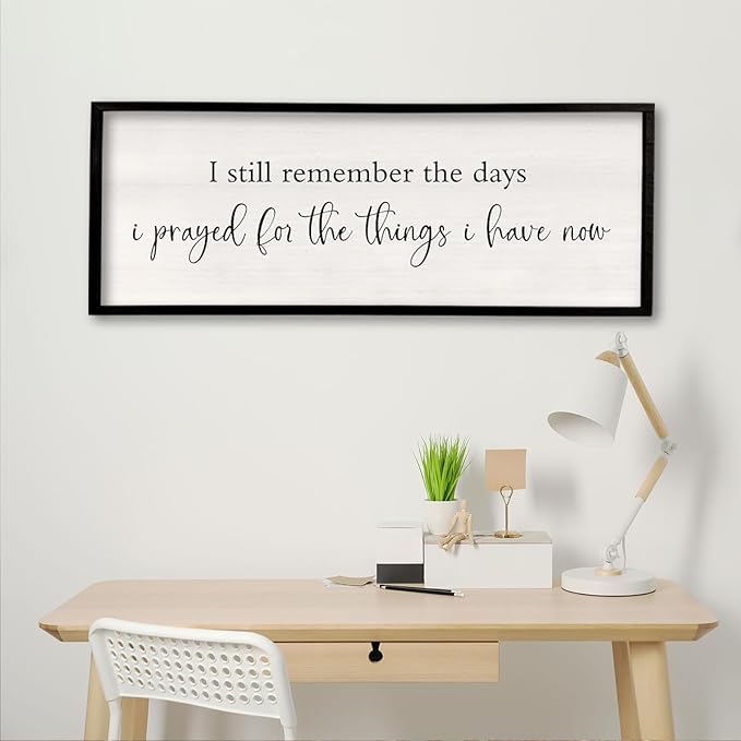 I Still Remember the Days I Prayed Sign 32" x 12" Large Living Room Wall Decor Wooden Vintage Framed Plaque Country Bedroom Hanging Home Farmhouse Inspirational I Prayed Wall Art (Black)