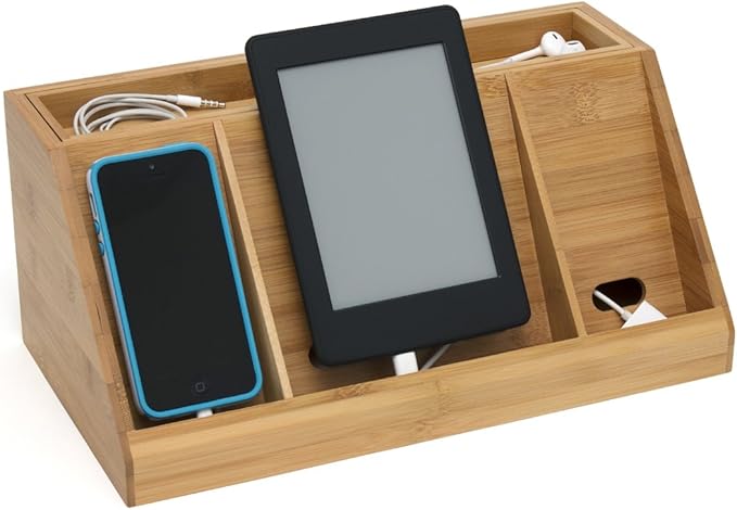Lipper International 812 Bamboo Wood Charging Station for Cell Phones, iPads, Tablets