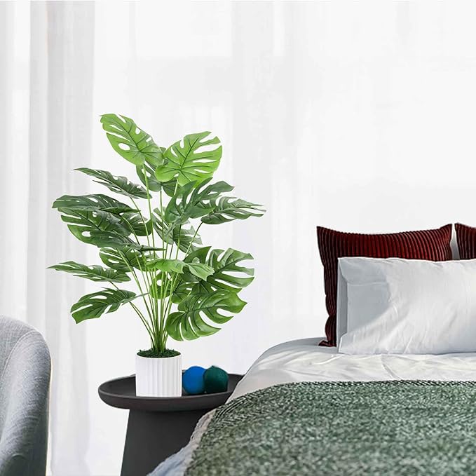 Guheake 28" Fake Plants Large, Artificial Monstera Faux Plants Indoor Tall for Floor Home Office Farmhouse Bedroom Decor