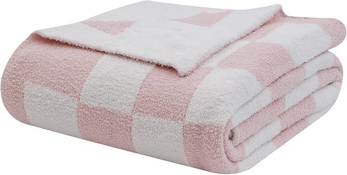 bearberry Fuzzy Checkerboard Grid Throw Blanket Soft Cozy Warm Microfiber Bed Blanket Decor for Couch Sofa Bed Travel Home (Pink, 60''x80'')