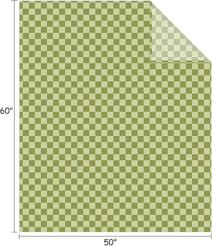 FY FIBER HOUSE Checkered Flannel Fleece Throw Blanket Soft Cozy Checkerboard Grid Print Chessboard Gingham Pattern Blankets for Bed Couch Sofa, 50"x60", Sage Green
