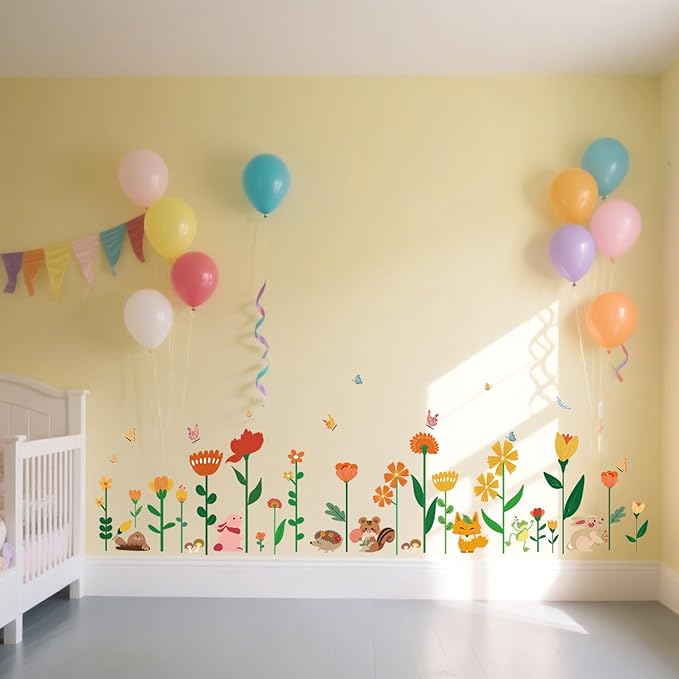 Color Flowers Girls Room Wall Stickers Large,Girl Bedroom Wall Decals,Nursery Daycare Preschool Playroom Decals Peel and Stick Removable,Cute Wall Decors for Baby,Girls,Toddlers.