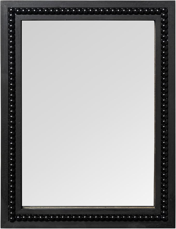 Black Wood Beaded Frame Wall Mount Mirror, 12 x 16 Inches Modern Farmhouse Real Glass Horizontal/Vertical Hanging Mirror for Bathroom, Living Room, Entryway
