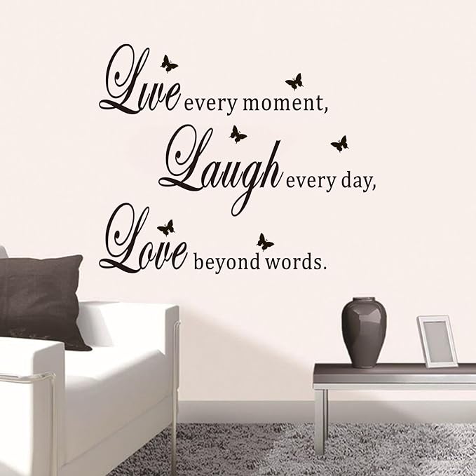 Inspirational Family Wall Stickers for Bedroom: Home Quotes Motivational Vinyl Art Wall Decals for Living Room Kitchen Apartment Bathroom - Live Every Moment 18" X 15"
