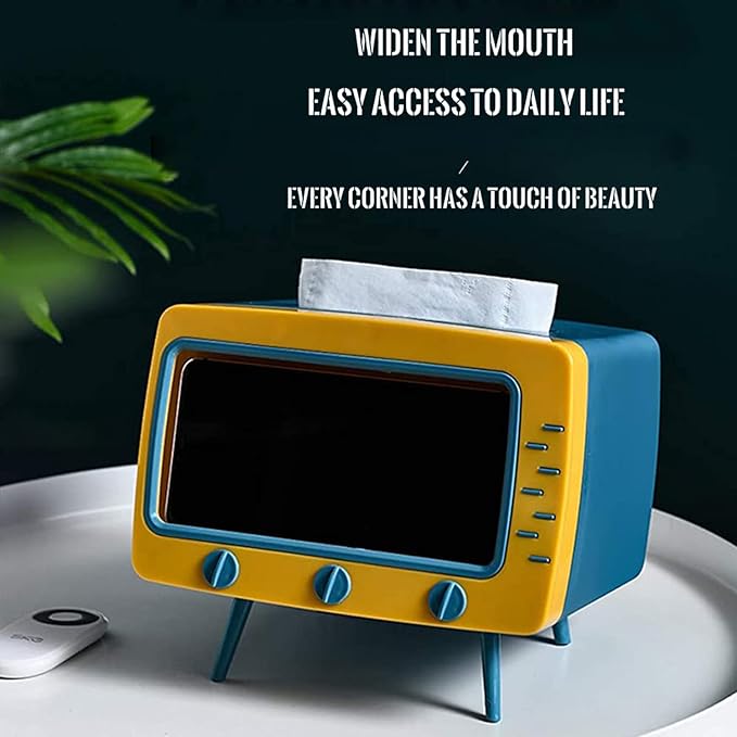 SGVAHY Tissue Box Holder Retro TV Tissue Box Cover Cute and Practical Cell Phone Holder Tampon Holder for Bathroom Kitchen Bedroom Dressers Desks and Tables Night Stands Creative Gift (TV Yellow)