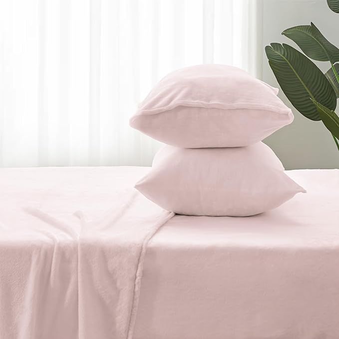 BEDELITE Flannel Sheets Twin Size Pink - Super Soft Fleece Sheets Set Fluffy Extra Plush, 3 Piece(Include Fitted Sheet, Flat Sheet, 1 Pillowcase)