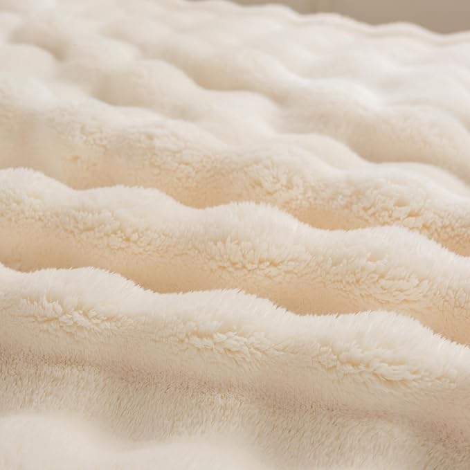 YUSOKI Luxury 3D Bubble Light Weighted Throw Blanket 2.8lb,All Ages,Home Decoration, (Ivory,60 * 80inches)