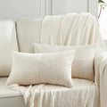 Fancy Homi 2 Packs Cream Lumbar Decorative Throw Pillow Covers 12x20 Inch for Living Room Couch Bed Sofa, Rustic Farmhouse Boho Home Decor, Soft Striped Corduroy Rectangle Accent Cushion Case 30x50 cm
