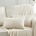 Fancy Homi 2 Packs Cream Long Lumbar Decorative Throw Pillow Covers 12x24 Inch for Couch Bed Sofa, Rustic Farmhouse Boho Home Decor, Soft Striped Corduroy Rectangle Accent Cushion Case 30x60 cm