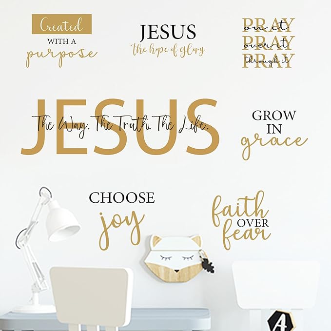 BBTO Bible Verse Wall Stickers Inspirational Quote Wall Decals Religious Motivational Scripture Sticker Peel and Stick for Bedroom Living Room Office Bathroom(Faith Over Fear)
