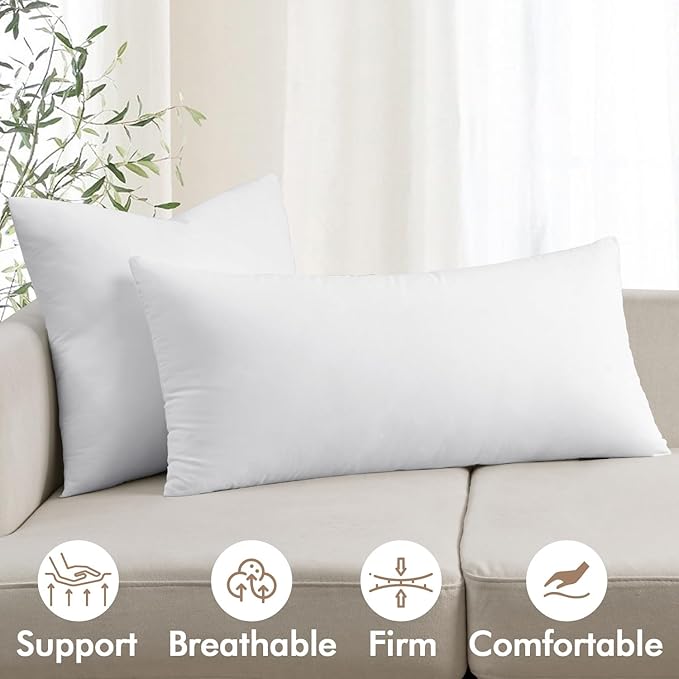 MIULEE 14x26 Inch Premium Lumbar Throw Pillow for Bed Sofa Couch Virgin Microfiber with 100% Cotton Cover Decorative Throw Pillow Insert Stuffer Form
