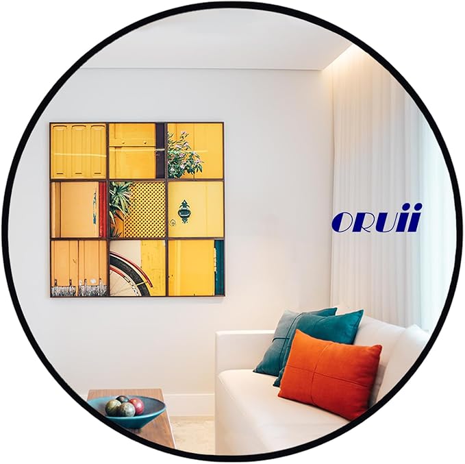 Round Mirror, Black Round Mirror 26 inch, Circle Wall Mounted Mirrors for Bathroom, Living Room, Bedroom, Vanity, Entryway, Hallway.