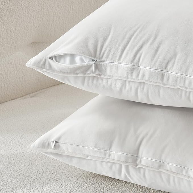 MIULEE Pure White Velvet Throw Pillow Covers 26x26 Soft Decorative Solid Square Euro Sham Cushion Cases Pack of 2 Modern Luxury Home Decor for Couch, Sofa, Bedroom
