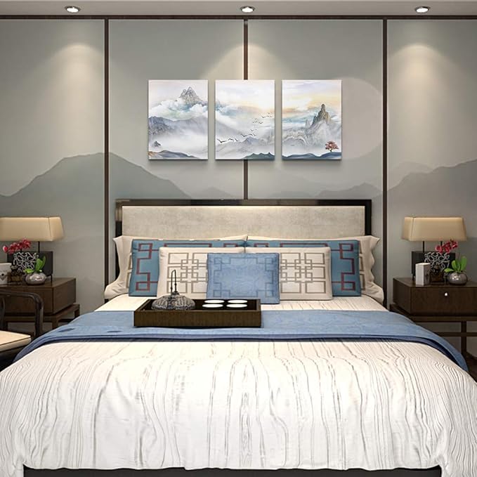 Mountain Landscape Abstract Painting Canvas Wall Art For Living Room Bathroom Wall Decor For Bedroom Kitchen Artwork Canvas Prints 3 Pieces Modern Framed Office Home Decorations Watercolor Picture