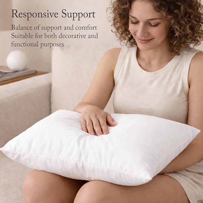 puredown® 18 x 18 Decorative Feather Down Throw Pillow Inserts (Set of 2, White) for Sofa, Couch, Bed, Machine Washable