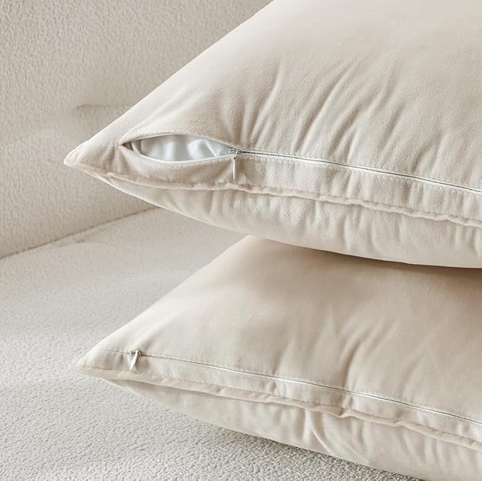MIULEE Cream White Velvet Throw Pillow Covers 16x16 Soft Decorative Solid Square Cushion Cases Pack of 2 Modern Luxury Home Decor for Couch, Sofa, Bedroom