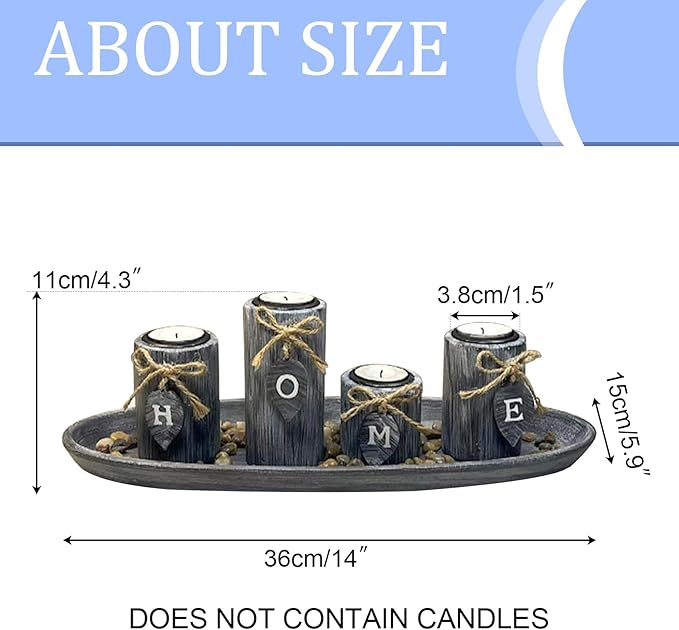 Wooden Candle Holders Centerpieces for Living Room Coffee Table Decorations,Farmhouse Table Decor Tealight Candles Holders with Rustic Tray,Candlesticks for Home Decoration Fireplace Kitchen