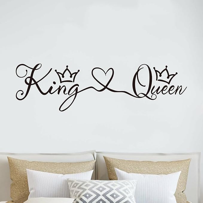 AnFigure Couples Quotes Wall Decals: Inspirational Vinyl Art Love Wall Stickers for Home Bedroom Bathroom Living Room - King & Queen 35"X9.8"