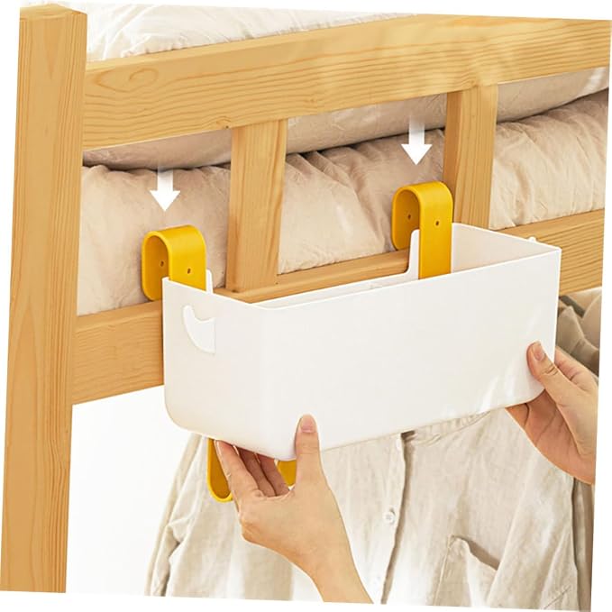 Bedside Caddy Hanging Organizer for Bunk Bed and Dorm Rooms White Bedside Storage Basket with Multiple Pockets for Cell Phones Chargers Books and Water Bottles Space-saving Hanging
