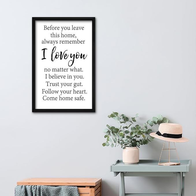RLWangChao Before You Leave This Home Wall Decor Art 16"X11" I Love You Sign Inspirational Quotes Family Entryway Wood Framed Wall Hanging (Black)