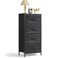 Nightstand, 4 Drawer Dresser End Table Bedside Furniture with Wooden Top Steel Frame Fabric Bins for Bedroom, Closet, Entryway, Dorm, Living Room, Charcoal Black