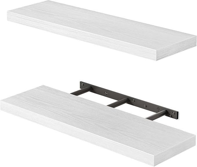 Fixwal White Shelves, 22" Long Floating Shelves for Living Room, Bedroom, Bathroom and Kitchen, Wall Mounted Shelves for Storage, Books, Room Decor Set of 2