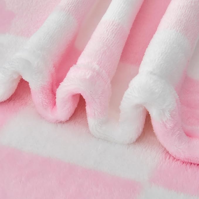 Pink Checkered Blanket, Soft Cozy Fleece Checkered Throw Blankets for Bed Sofa Couch Camping, Ultra Fluffy Throws for All Seasons, 60x80 Inch, Pink