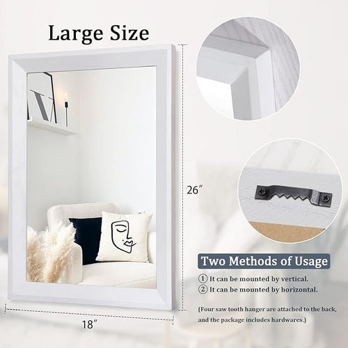 AAZZKANG Rectangular Wall Mirror Decorative Wood Framed Mirrors Large 26"x18" for Farmhouse Bedroom Bathroom Living Room Entryway Hanging Home Decor