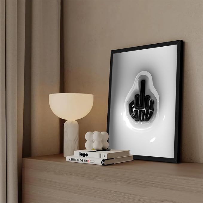 Modern Trendy Wall Art Set of 3, Black and White Lucky 8 Star Wall Decor Paintings Cool Preppy Finger Poster Canvas Prints for Dorm Bedroom Living Room 16x24 inch Framed
