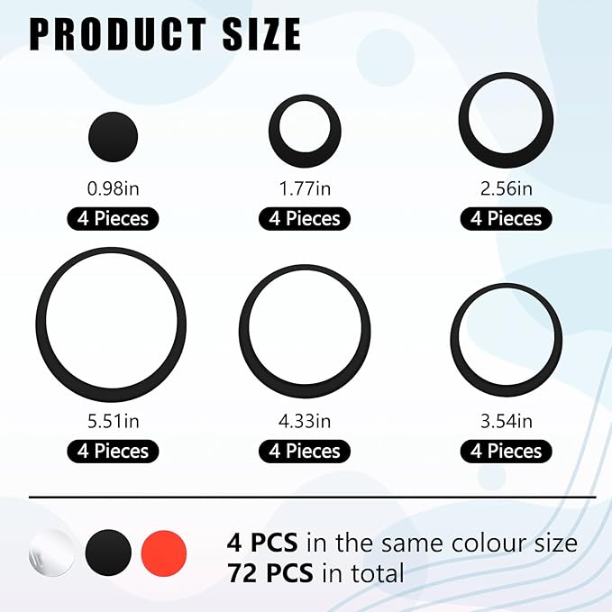 Outus 72 Pieces Acrylic Circle Mirror Wall Sticker Round Wall Decor Decals Removable DIY Adhesive for Living Room Bedroom Home Decoration (Black,Sliver,Red)